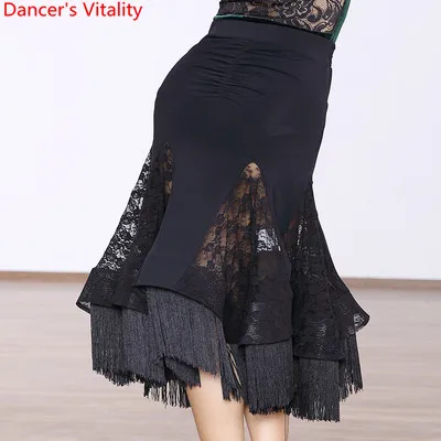 Only Skirt Взрослый Для женщин туфли для латинских танцев с блестками велюр с соединением внакрой облегающий костюм; юбка с бахромой Румба Самба Танго, ча-ча, Танцы этап конкуренции одежда - Цвет: Only Skirt