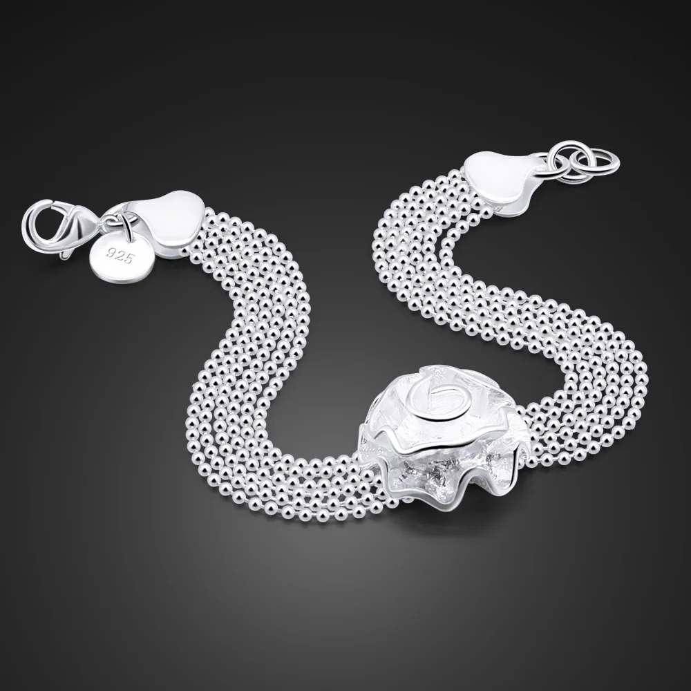 Новая мода 925 серебристого цвета розового золота браслет для женщин Яркие цветы