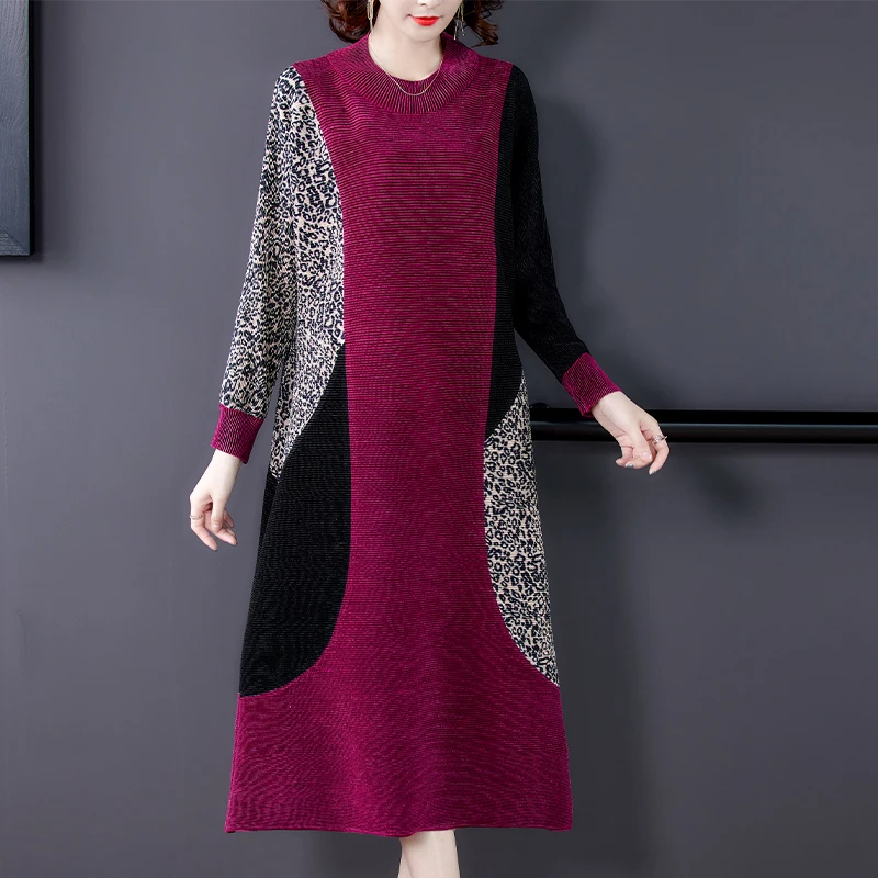 

5XL Plus Size Leopard Patchwork Corduroy Midi Dress Spring Autumn Loose Casual Long Vestidos Women Elegant Bodycon Party Dresses