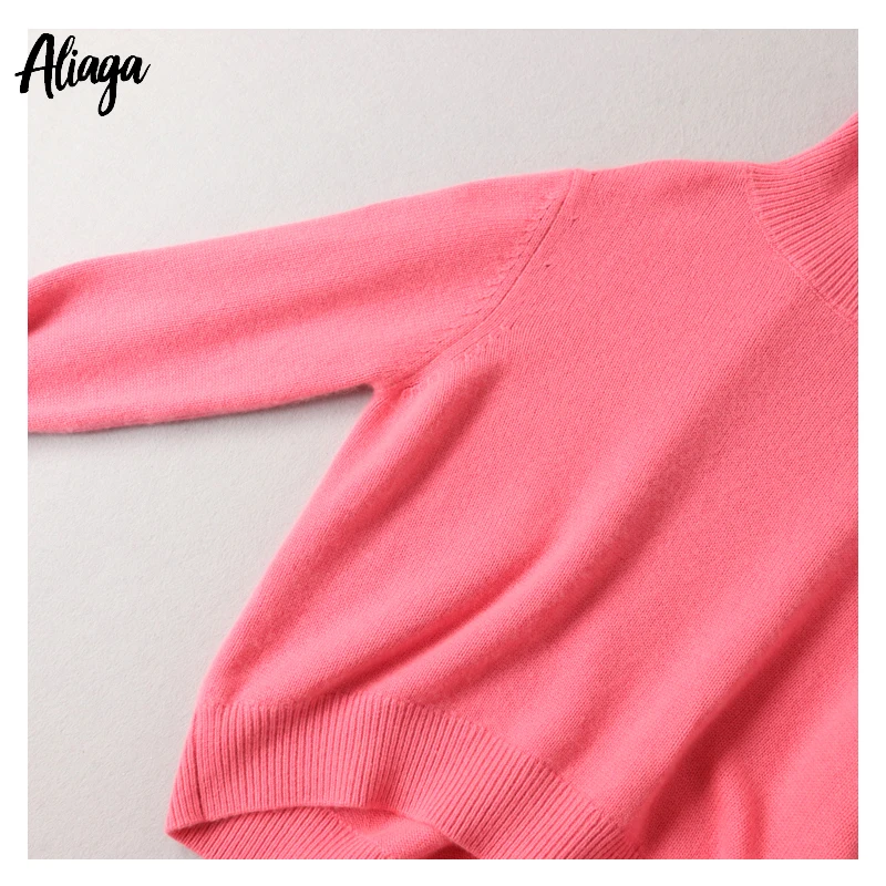 aliaga brand fashion winter warm women sweater 100 cashmere sweater turtleneck knit ladies hot pink thick oversized pullovers free global shipping