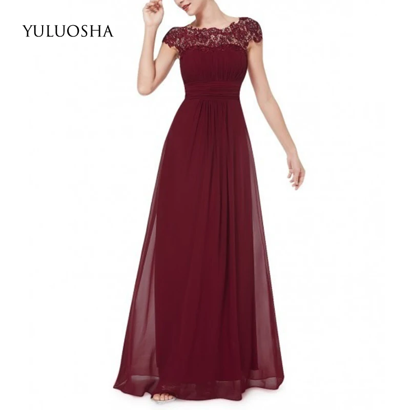 Женское кружевное платье YULUOSHA Длинное Элегантное Вечернее Платье с круглым