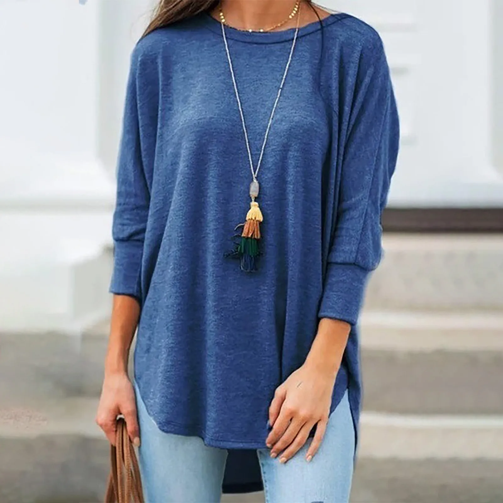 Зимняя модная женская футболка большого размера с длинным рукавом однотонные