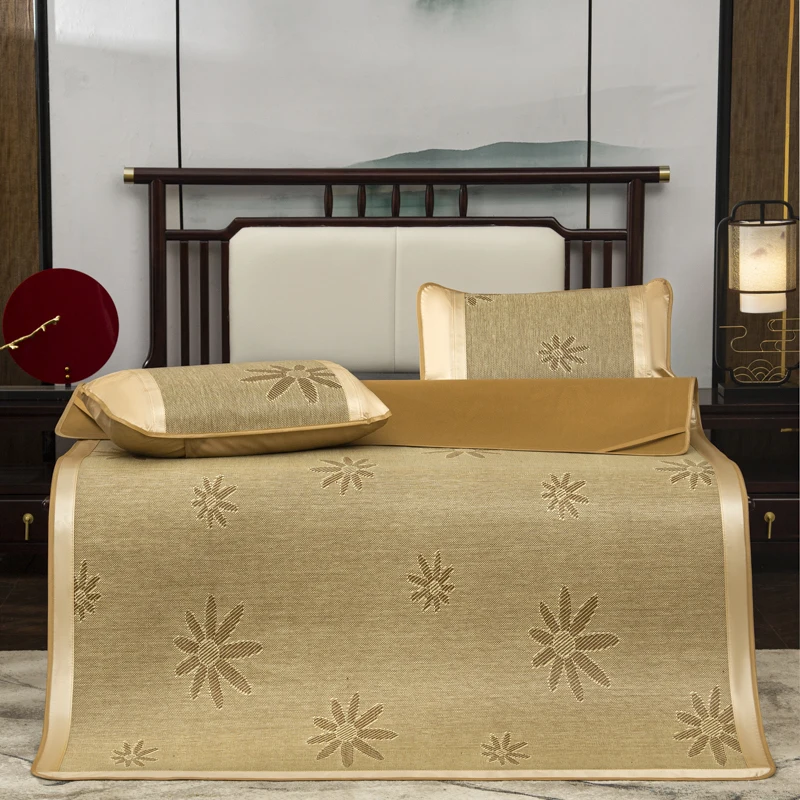 

2021 New Summer Rattan Mat Fitted Sheet Set Coffee Cool Mat Fruit Home Bed Cover Sleeping Flax Mattress Cover 2/3pcs Bedspread