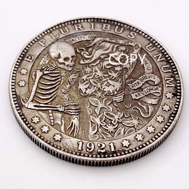 

1921 Hobo Nickel Skull and Butterfly Pattern Collectible Souvenir Coin Copy Morgan Dollar Antique Imitation Commemorative Coin