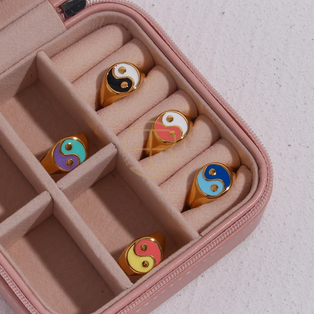 

Tarnish Free Unusual Rings for Female Stainless Steel Jewelry for Women Retro Cute Yingyang Pattern 18k Gold Plated Men's Rings