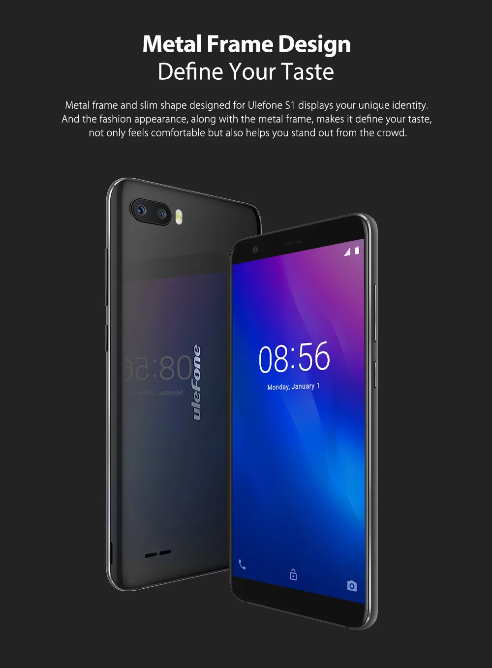 Ulefone S1 Мобильный телефон Android 8,1 5,5 дюймов 18:9 MTK6580 четырехъядерный 1 ГБ ОЗУ 8 Гб ПЗУ 8МП+ 5Мп задняя двойная камера 3g смартфон