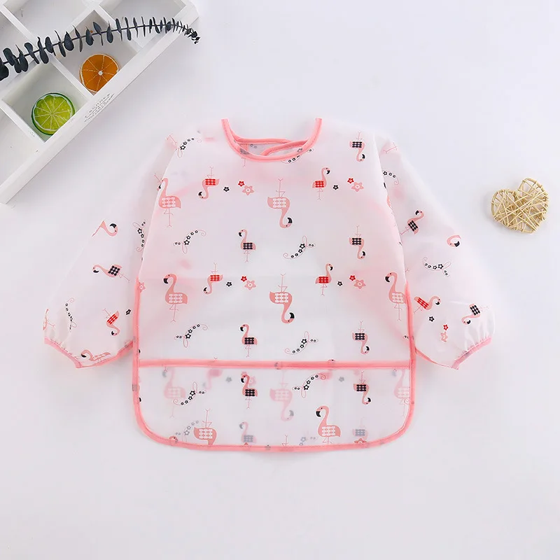 Baberos impermeables para beb&eacute;, Bandana de dibujos animados, delantal de manga larga para comer y dibujar, ropa para eructar, autoalimentaci&oacute;n-3