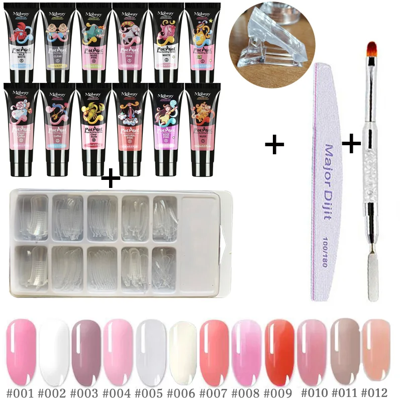 Набор полигелей для наращивания ногтей с наконечниками двойная форма Qiuck сухой