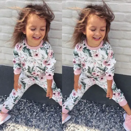 Топ для новорожденных девочек с цветочным рисунком штаны леггинсы наряды