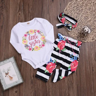 

Комплект из 3 предметов с принтом для новорожденных, комбинезон топ с треугольным вырезом и длинными штанами с принтом и большим бантом, пов...