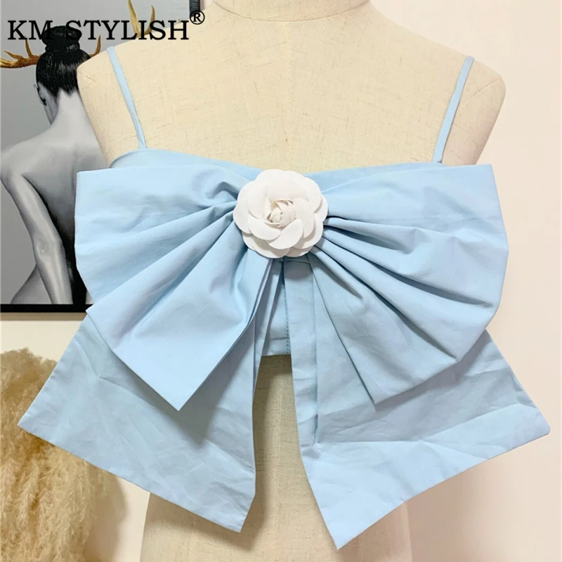 New Fashion Women Sexy Crop Tops Solid Summer Camis Women Casual Tank Tops Vest Three-dimensional Flower Bow Camisole Clothings