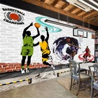 Пользовательские самоклеющиеся обои 3D уличная баскетбольная игра кирпичная Настенная роспись ресторан кафе граффити настенная живопись 3D Настенная Наклейка