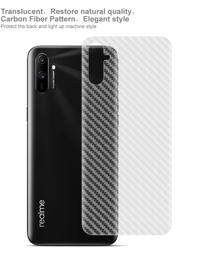 

5 pcs Realme C3 Back Film Carbon Fiber Pattern Rear Fibre Sticker Protective for Realme C3 (3 Cameras)