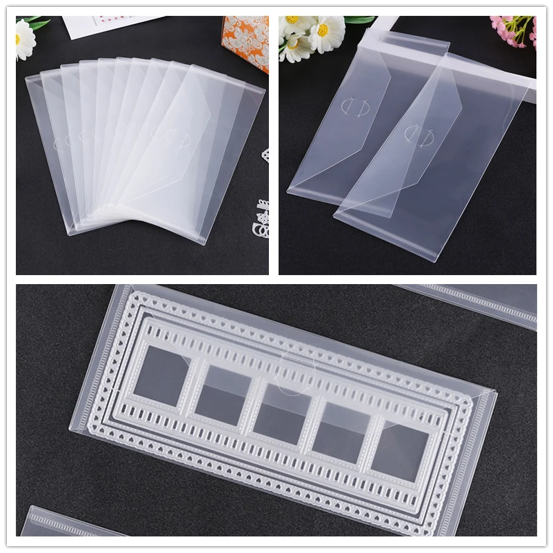 

10Pcs/lot Pvc Rectangular Collection Bag for Slimeline Stamp and Dies Foldable Storage Pockets Crafters Size 10X24Cm/3.9X9.4inch