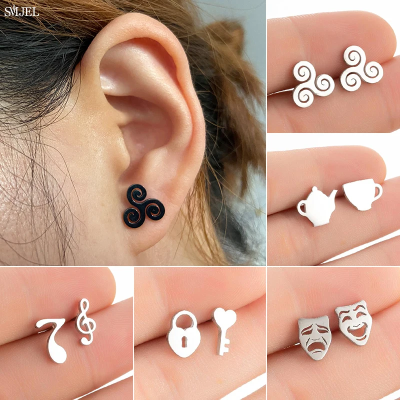 

2021 Trend Teen Wolf Triskele Triskelion Inspired Earrings for Women Men Punk Triple Spiral Stud Earring Stainless Steel Jewelry