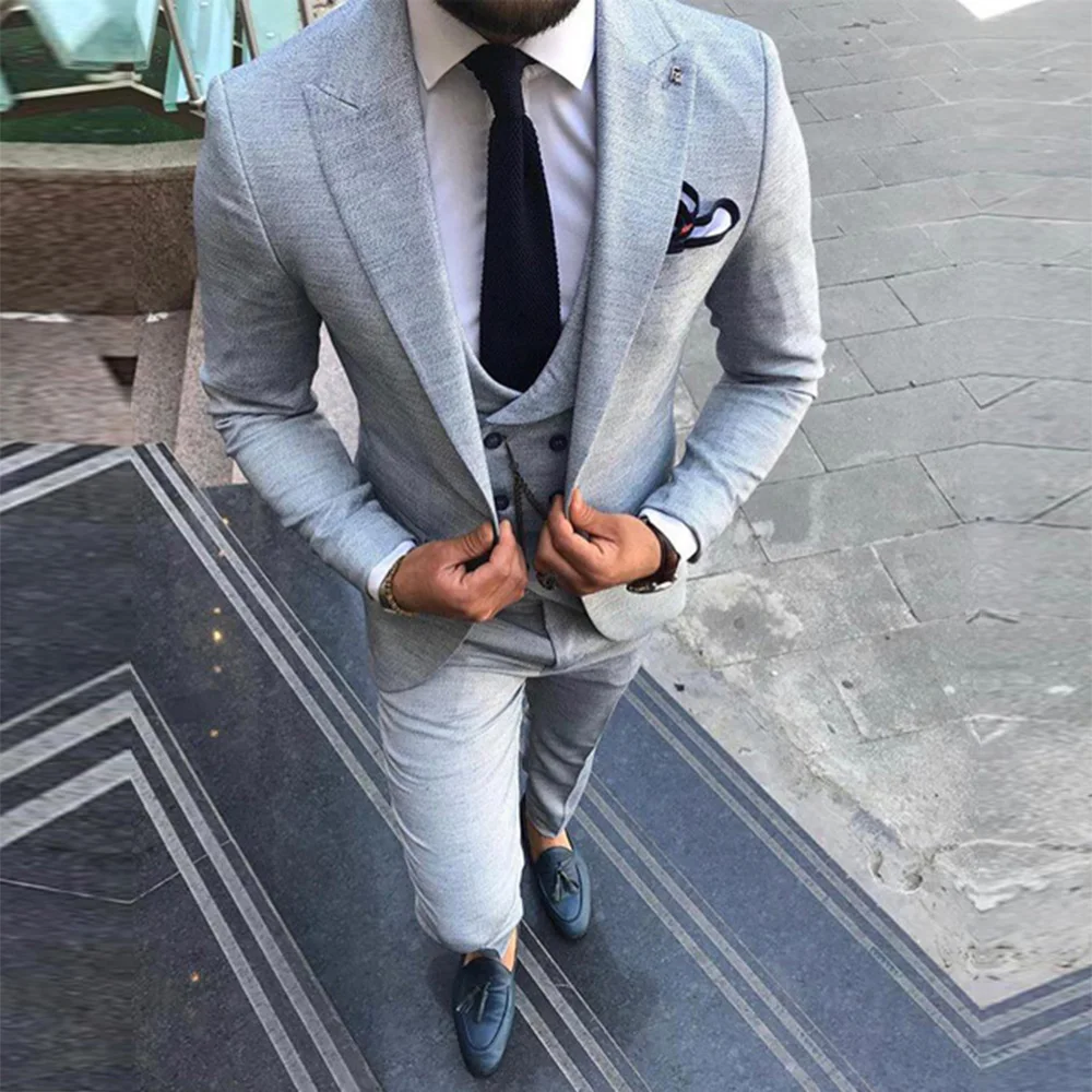 

Dubai Afican Slim Fit Grey Men's Suits For Wedding Elegant Jacket&Vest&Pants 3 Piece Set Groom Blazer Homme Customized Groomsman