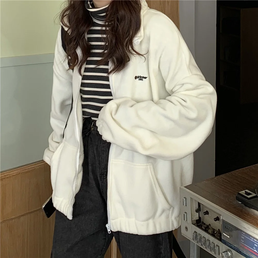 

Solid Fashion Women Streetwear Outwear Long Sleeve Autumn Clothes Korean Style Loose Casual Vintage Zip-Up Women Sweatshirt 2020