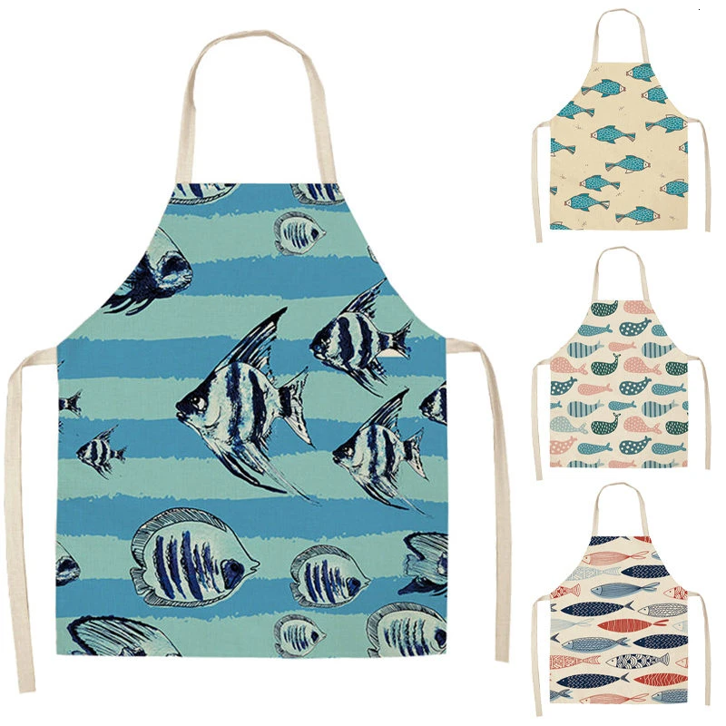 1 шт. рыбы морской Стиль из хлопка и льна Кухня фартук 53*65 см для женщин дома