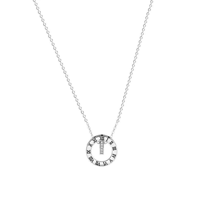 Elegant Crystal Choker Trendy Round Hollow Out Roman Numerals Necklace Rose Gold Silver Color Pendant For Women Jewelry | Украшения и