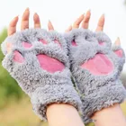 Пушистая лапа перчатки без пальцев, теплые мягкие плюшевые перчатки без пальцев, с кошачьими одежда для женщин, зимняя