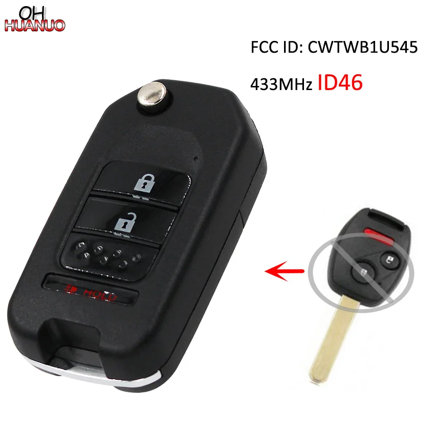 Улучшенная флип карта памяти Φ 2 + 1 Кнопка 433 МГц ID46 чип для Honda Pilot 2005 2008 FCC ID: