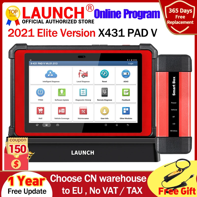

LAUNCH X431 PAD V OBD2 автомобильный диагностический инструмент ECU онлайн Программирование кодирование для DOIP CANFD двунаправленная ключевая программ...
