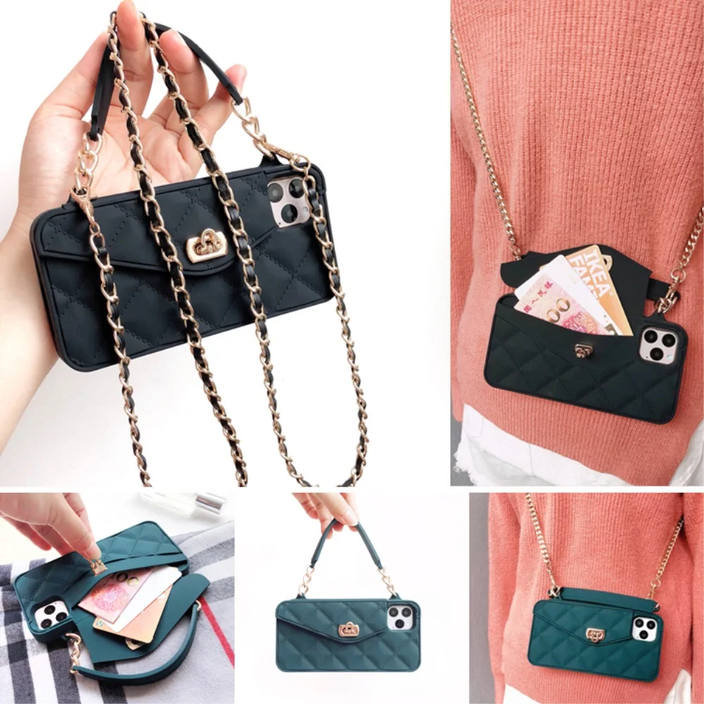 

Crossbody Wallet Handbag Phone Case For IPhone 13 12 11 Pro Max Xs MAX XR 8 7 6 Plus Card Slot Purse Cover With Long Strap Chain