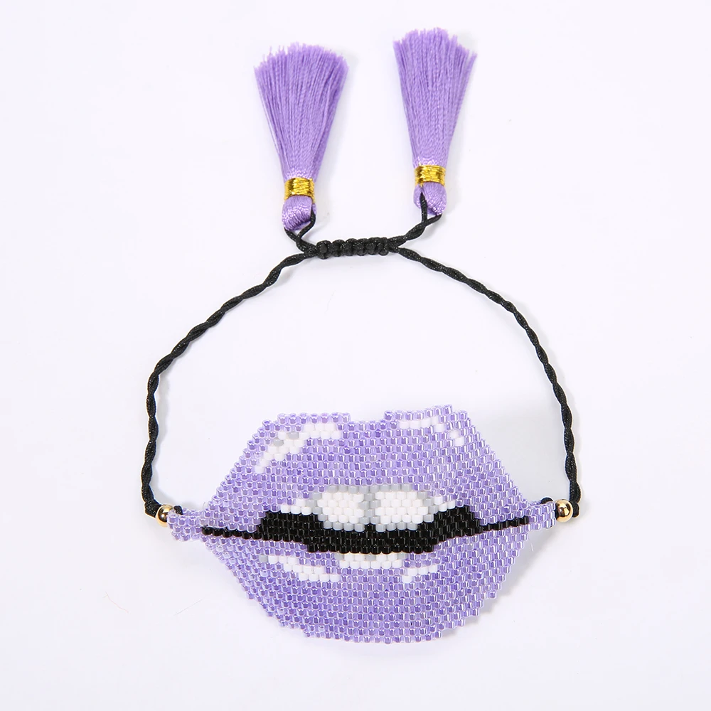 MI-B0010N-Z SHINUSBOHO поцелуй браслет с губами для женщин большой глаз pulseira feminina Шарм Miyuki бисера бахромой ткацкий станок браслет мужчин MIYUKI ювелирные изделия - Окраска металла: MI-B0010N-Z