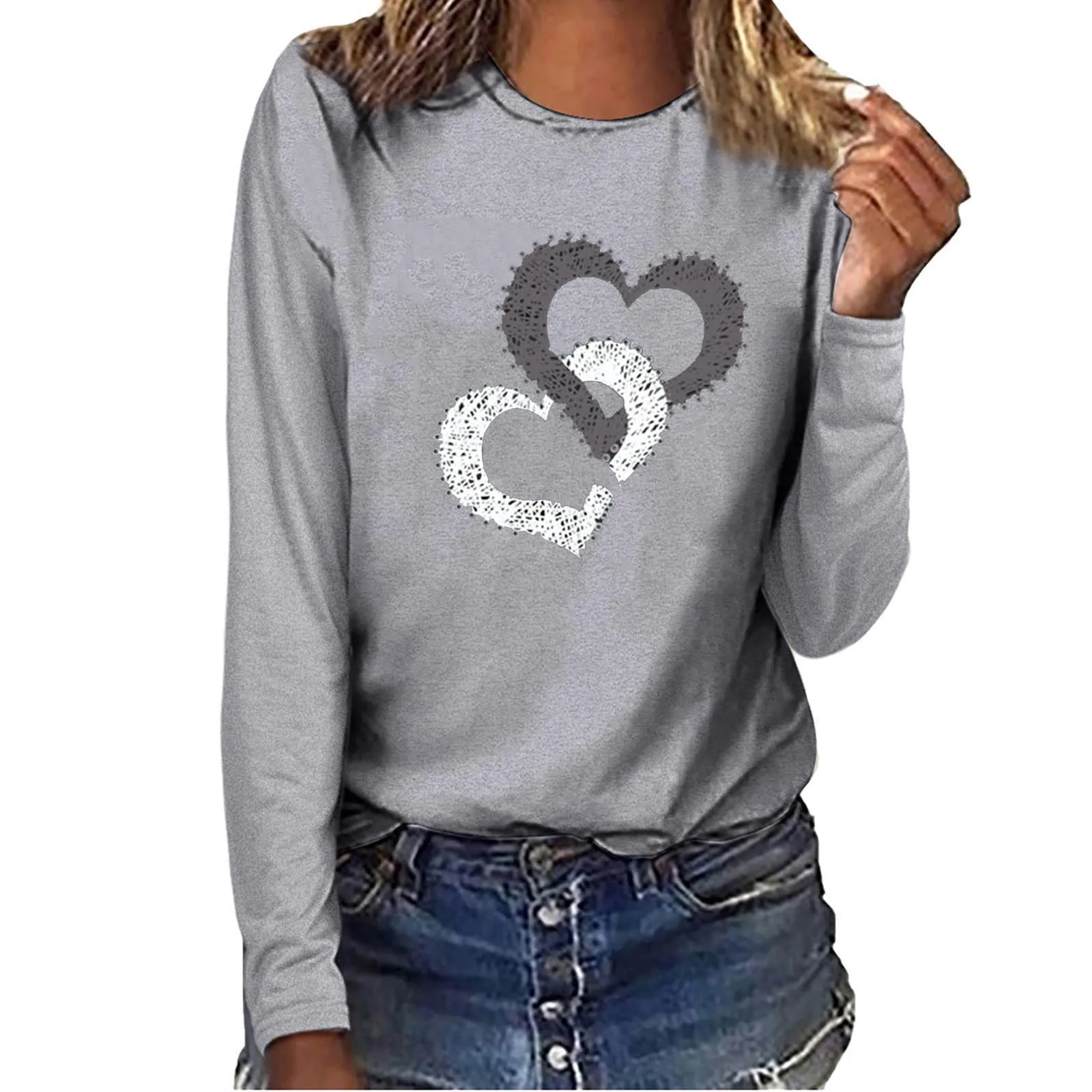 Женские топы с длинным рукавом Повседневная Свободная футболка круглым вырезом