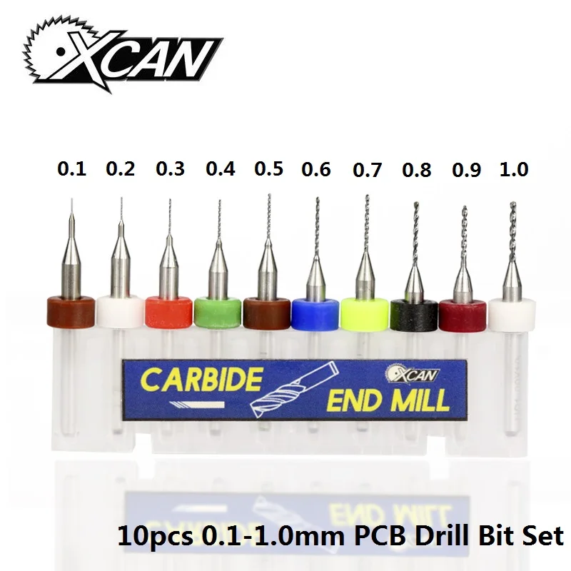 XCAN 10 шт./компл. 1,2 мм до 0,3 мм PCB мини сверло Вольфрамовая сталь карбид для печати печатная плата ЧПУ сверла машина - Цвет: PCB 0.1-1.0mm 10PCS