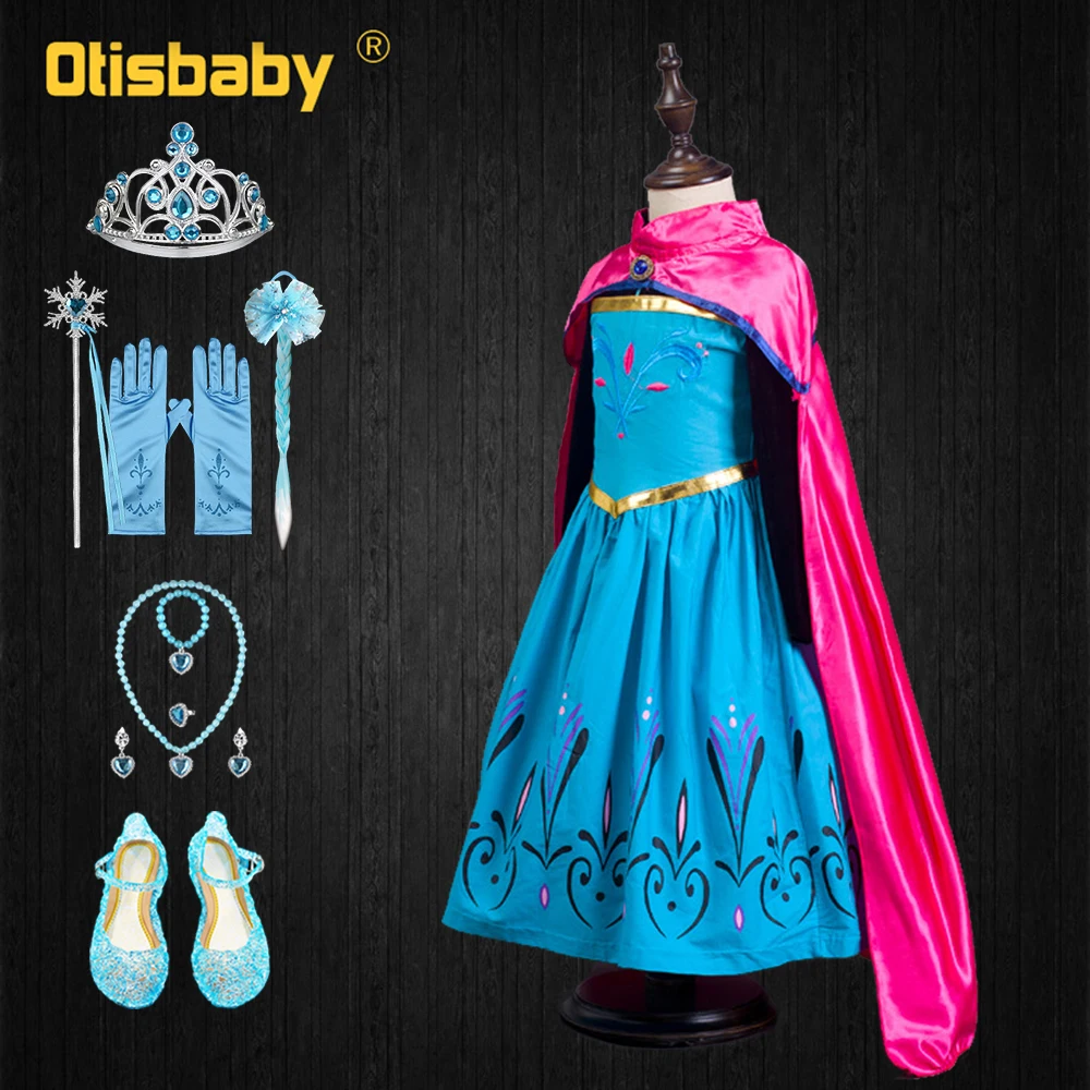 

Высококачественные платья для девочек, От 2 до 10 лет, элегантное платье Анны, Эльзы, Снежной королевы, накидка, платья Софии, Авроры