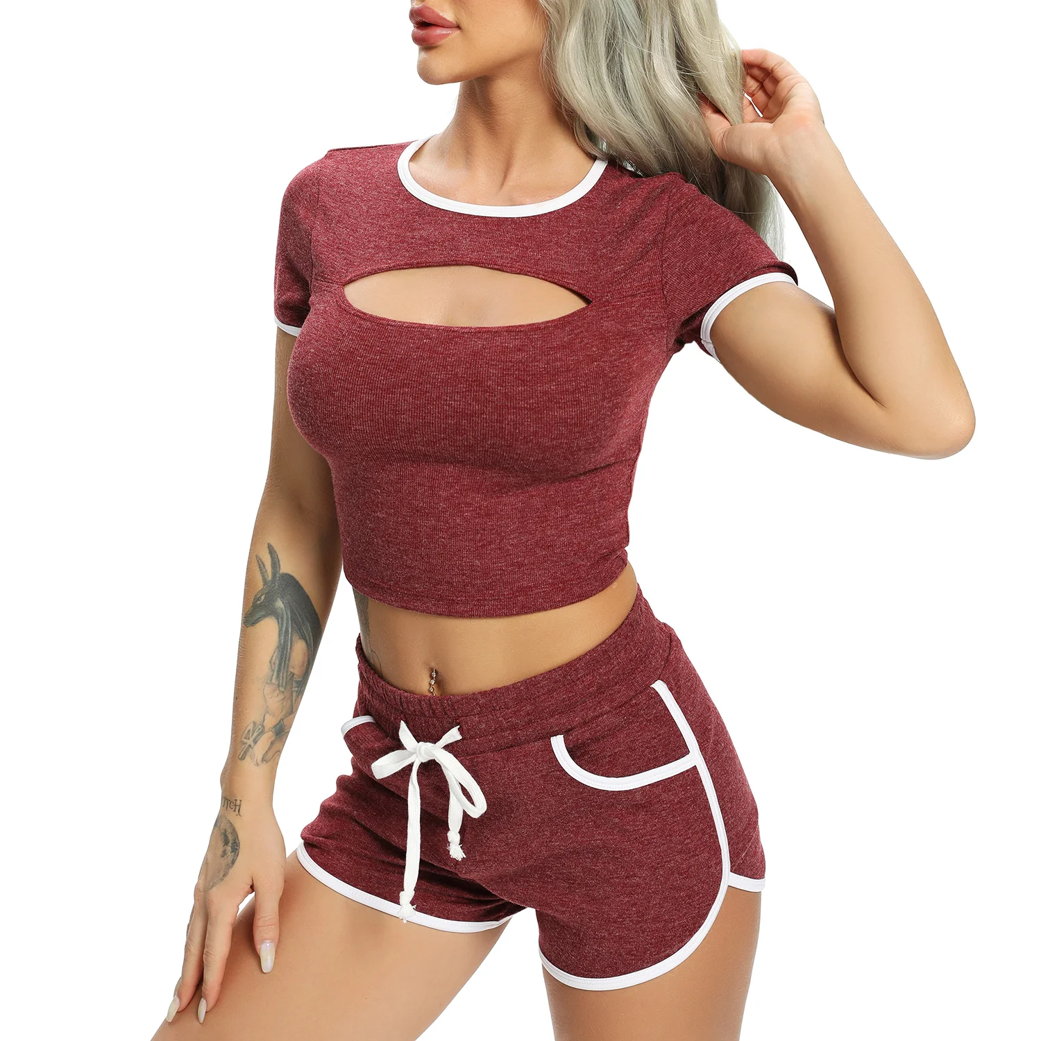

Seamless Yoga Sets Women Sports Suits Running Fitness Gym Short Sleeve Tank Top High Waist Shorts 2 Piece Set Workout Set