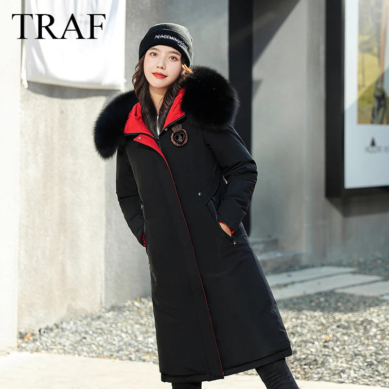 

TRAF ZA Women's Clothing Coat Warm Thick Fleece Hooded Winter Jacket Women Solid Color Parka Long Coat Women Double-Sided Wear