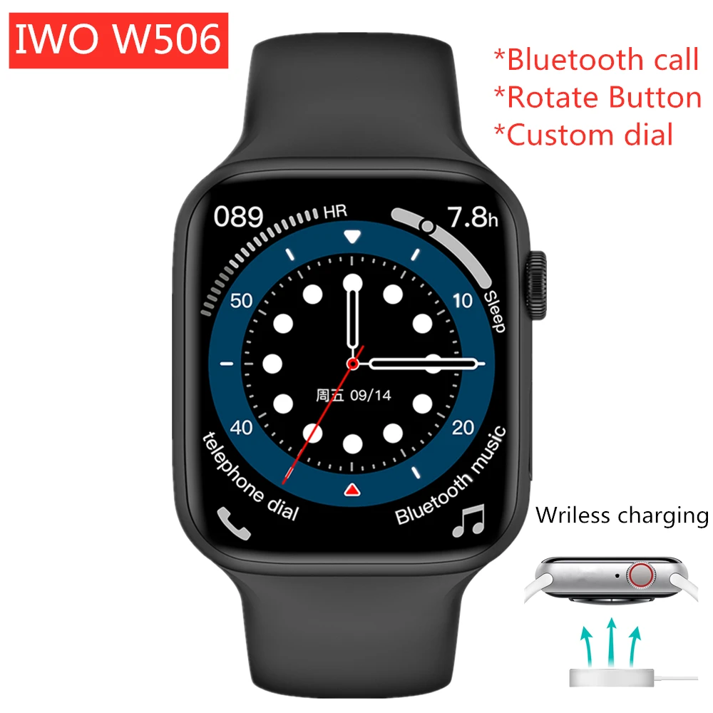 2021 IWO 13 PRO W506 Smart Watch Series 6 PK W26 W66 W46 Wriless заряда вызовов через Bluetooth кнопку вращать IP68