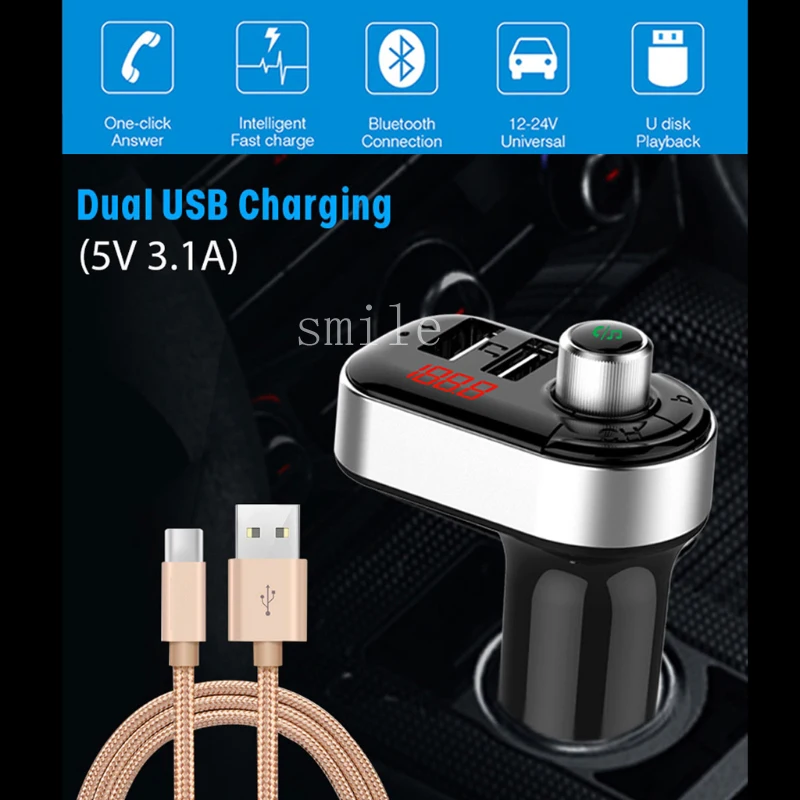 Автомобильный FM-передатчик Bluetooth 5 0 беспроводной аудиоприемник громкой связи