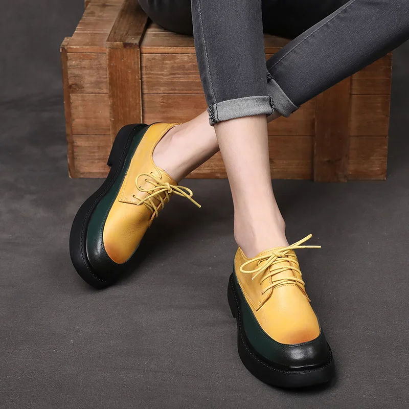 

Women Leather Flats White Casual Shoes Spring Low Heels For Women Genuine Leather Soft Flat Lace-up Round Toe Handmade 2021