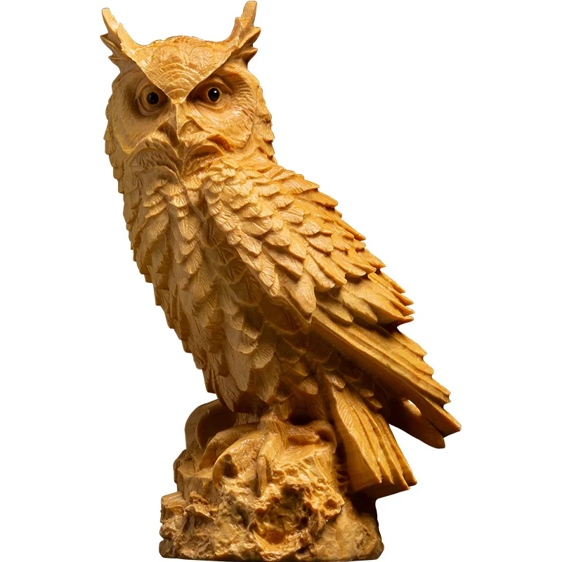 

CCZHIDAO Solid wood owl animal sculpture ornaments carving crafts home accessories creative