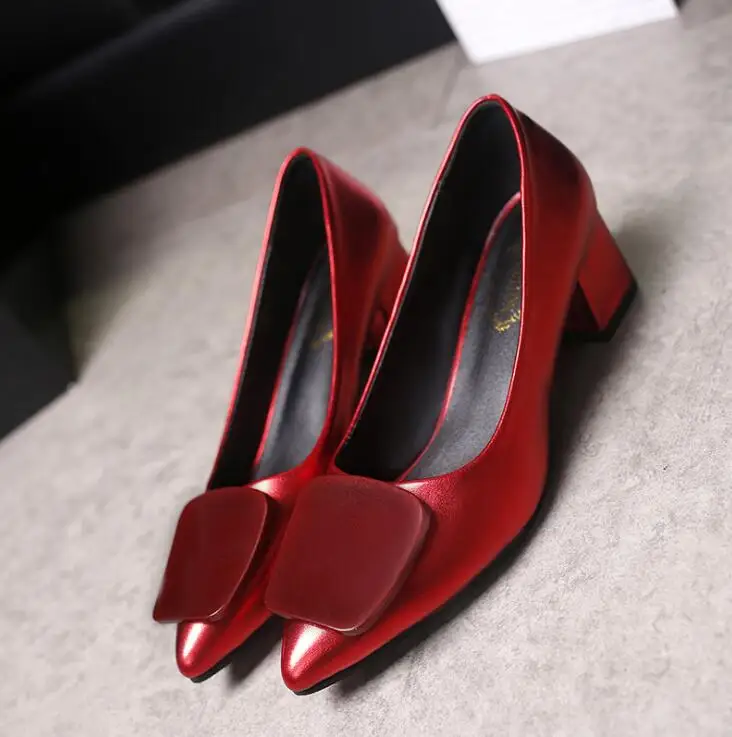 

2019 New Pointed Toe Thick heel Pumps work single Shoes Women's Solid Fashion Shallow High Heel Women shoes Size 35-39 E064