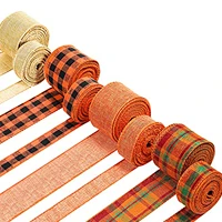 5 yards christmas thanksgiving decoration wired ribbon plaid burlap wired edge ribbon for crafts wreath gift wrapping ribbon