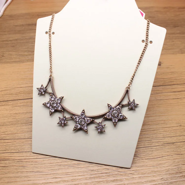 

European American Pop Retro Star Full Diamond Pendant Necklace Exaggerated Design Sweater Chain Inlaid with Artificial Crystal