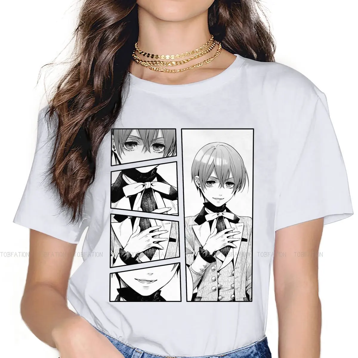 

Футболка Черная Батлер Себастьян мультфильм женские топы 5XL графические Забавные футболки Женская хлопковая футболка