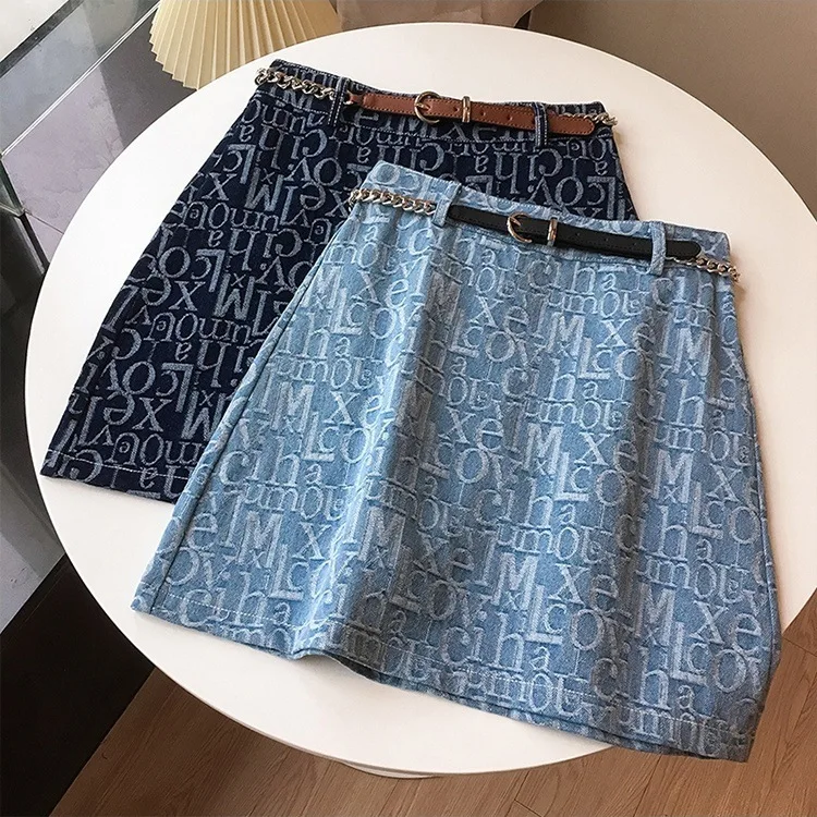 

Fashion Women Girls High waist short Spring Summer Kawaii A-line Skirts Letter pattern printing Mini Skirts with belt faldas