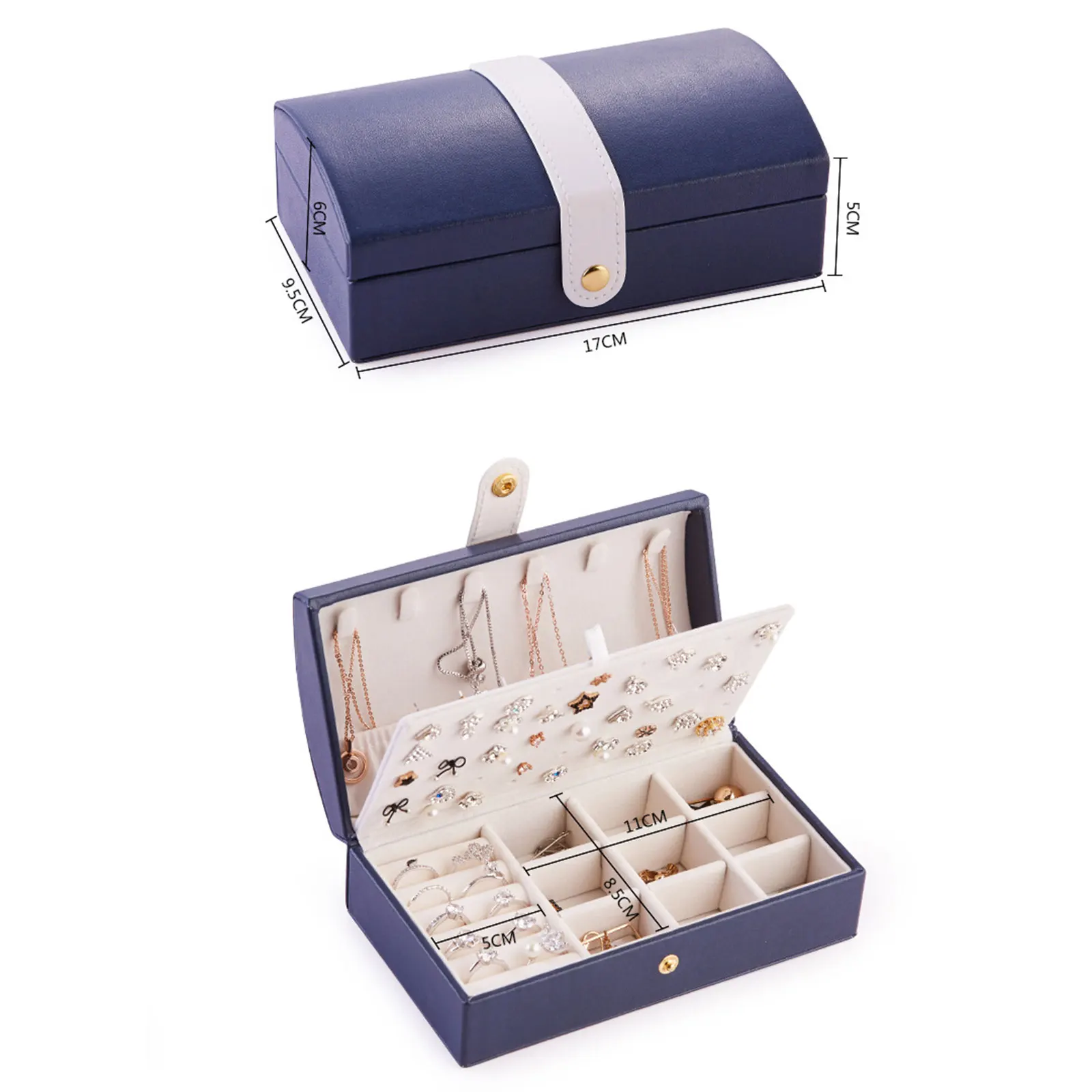 

High Capacity Double layer Leather Jewelry Box Travel Jewelry Organizer Multifunction Necklace Earring Ring Storage Box Display
