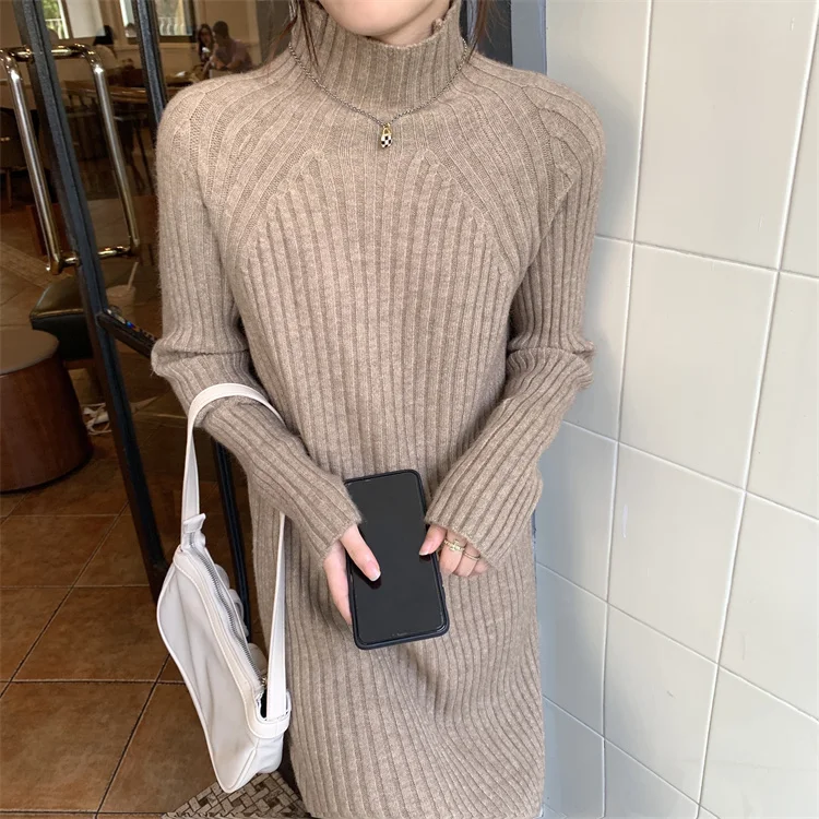 

Женское трикотажное длинное платье-свитер с коротким вырезом, Осень-зима 2021