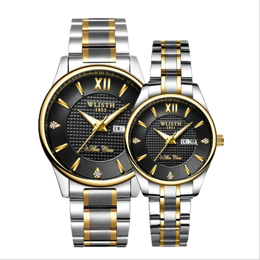 

Steel Band Calendar Waterproof Business Quartz Couple Watch Men's And Women's Gifts Inlaid With Diamond Watches Wristwatch