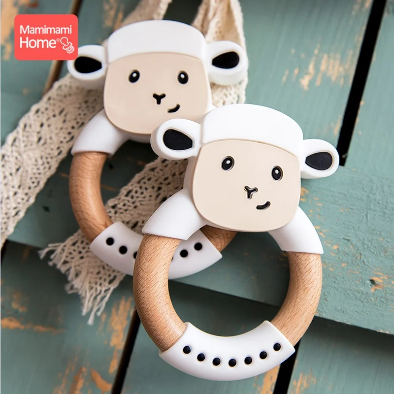 Mamihome Baby Wooden Teether Animal Ring Silicone Rodent Beech Wooden Blank Rabbit Ears baby products Toys Pacifier Pendant Gift