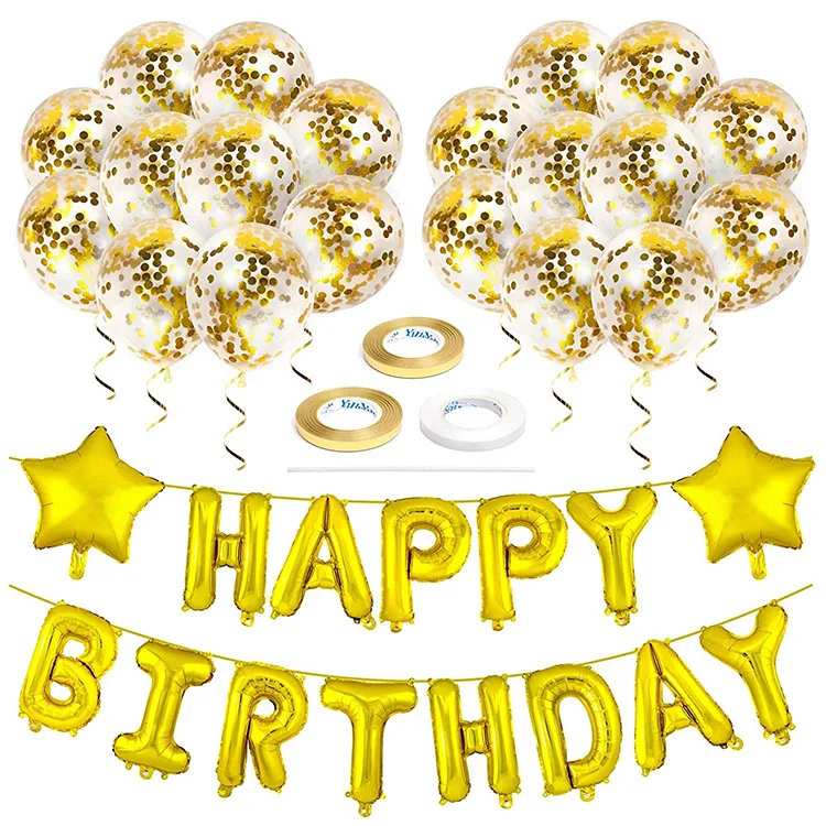 

1set Happy Birthday Letter Banner Gold Confetti latex Balloons Birthday Party Decorations Baby Shower gift Baloon