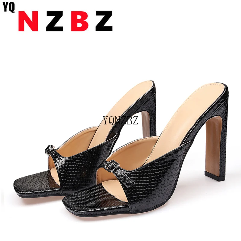 

YQNZBZ Summer Slippers Fashion Open Toe Serpentine Buckle Square heel Sandals Pumps 2021 New Shoes Size 35-42