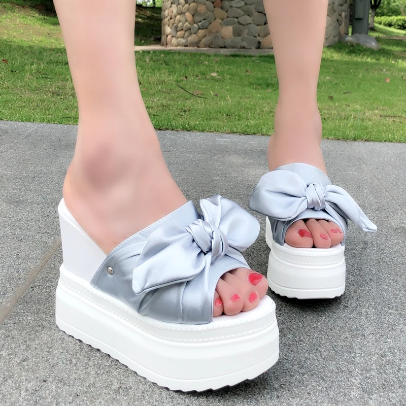 Летние сандалии с бантом женская обувь на высоком каблуке 11 см модные платформе