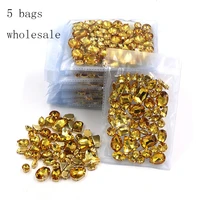 free shipping wholesale 5 bags mixed shape sew on glass golden yellow gold base rhinestones diy dressclothing accessories